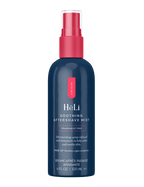 Soothing aftershave mist bottle with red sprayer cap, dark blue bottle, HeLi