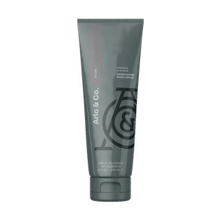 Shampoo and body wash tube, dark gray, full front view with label