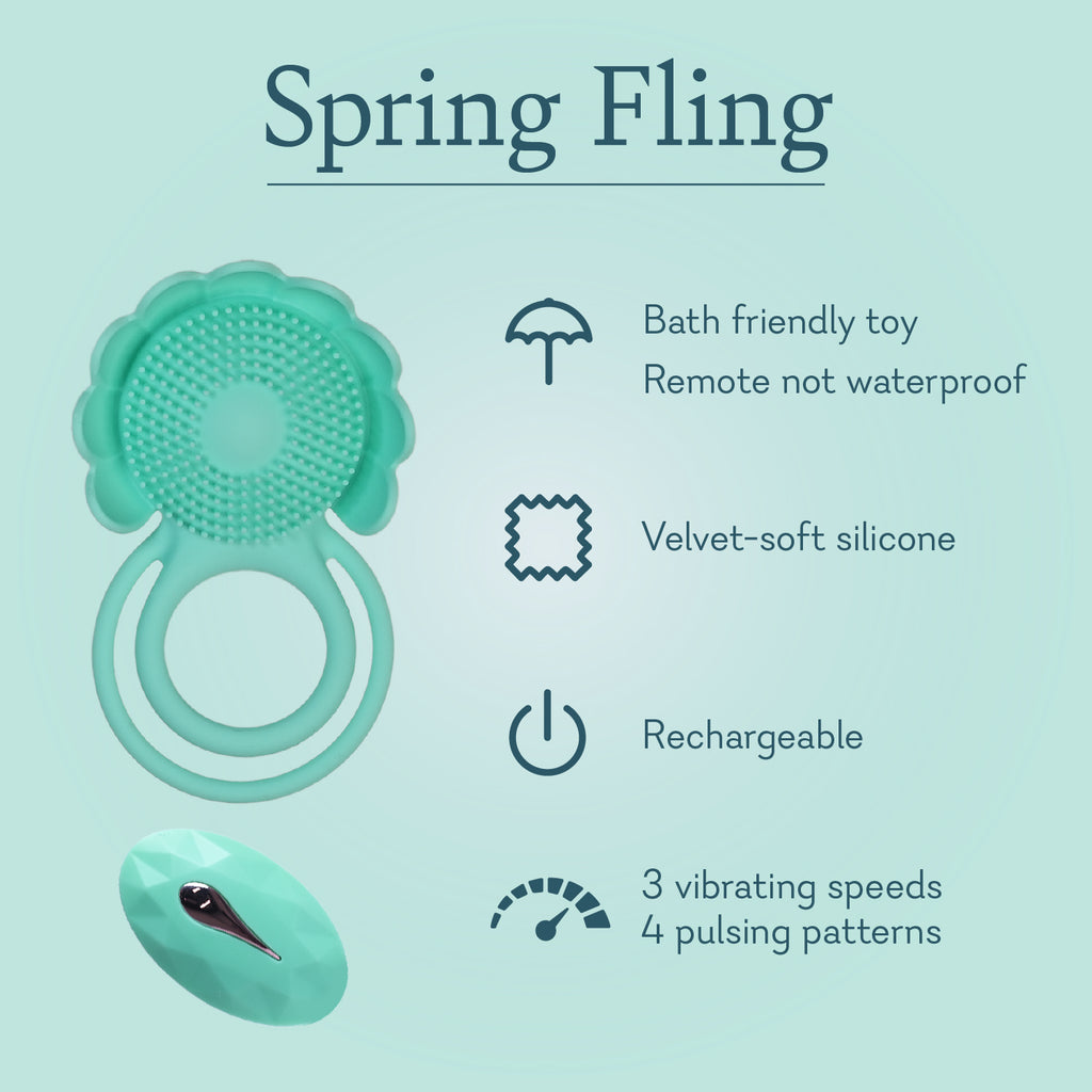Teal silicone bath toy with ring handles and oval remote control with black tip
