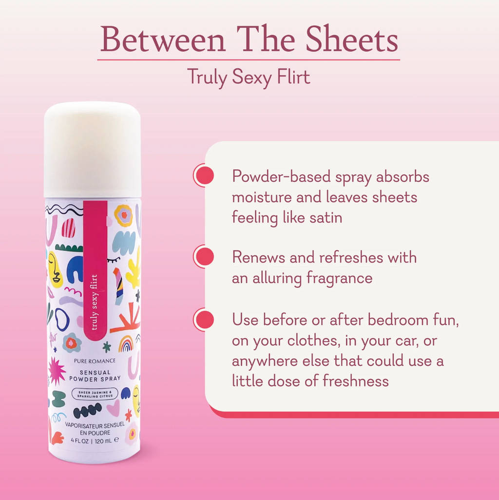 Powder-based spray bottle with white cap and pastel decorative label design