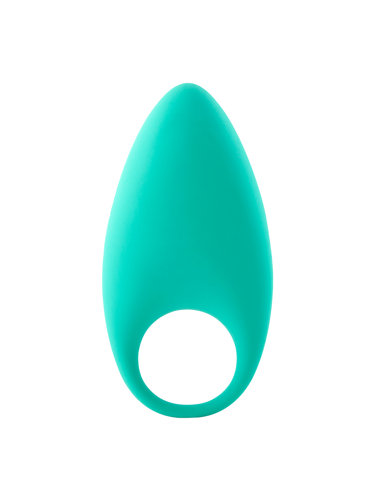 Teardrop-shaped teal silicone massager with circular opening