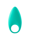Teardrop-shaped teal silicone massager with circular opening