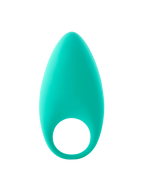 Teardrop-shaped teal silicone massager with circular opening