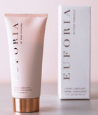 Cream lubricant tube with matching box, light cream and rose-gold cap