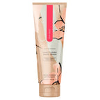 Conditioning shave cream tube, beige with pink vertical stripe and black figures