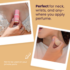 Beige solid fragrance stick applied to wrist on bare skin