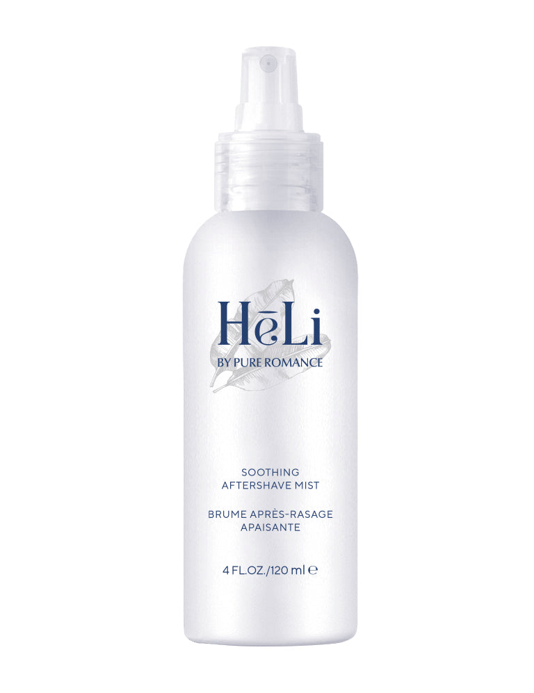 Soothing aftershave mist bottle with clear sprayer, white bottle, HeLi
