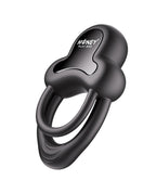 Black double cock ring with two loop bands and heart-shaped base