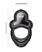 Black double cock ring with size guide, 2.44 in width and 1.97 in height