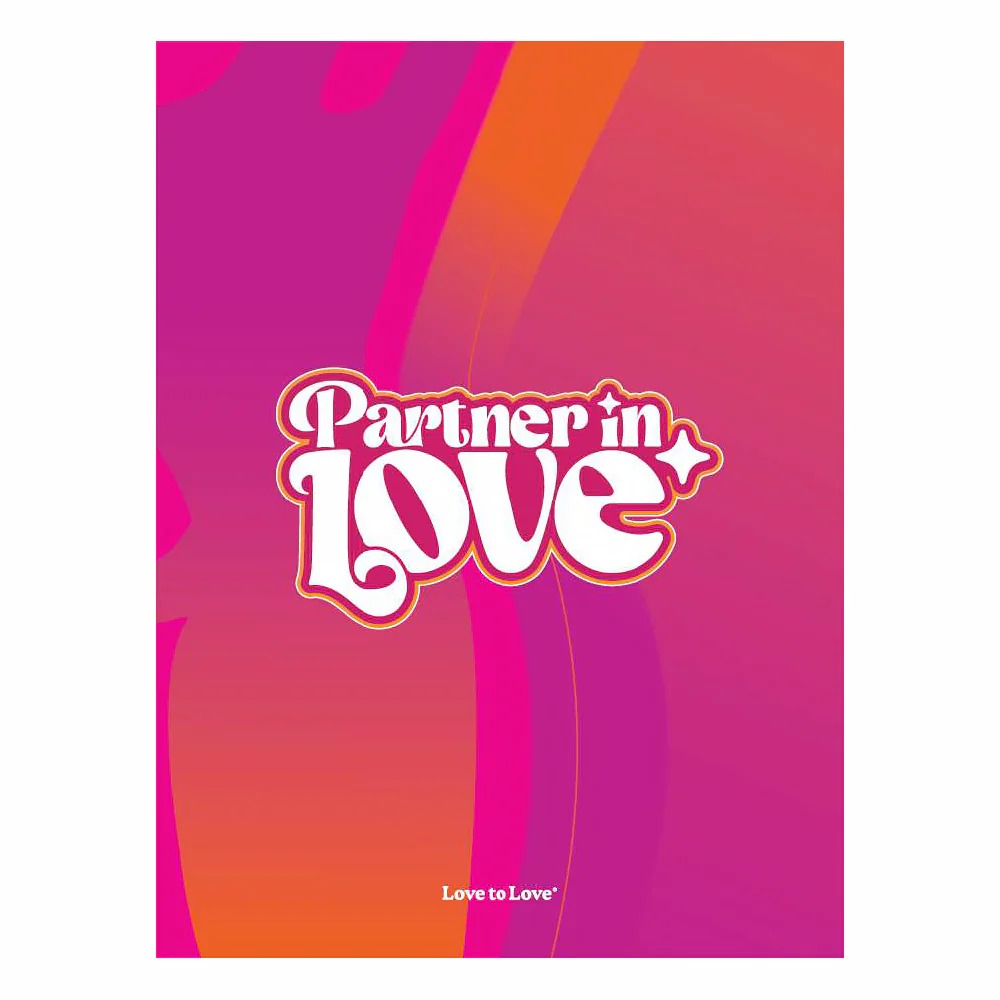 Partner in Love scratch-off card, purple and pink curved pattern with logo