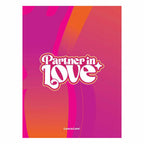 Partner in Love scratch-off card, purple and pink curved pattern with logo