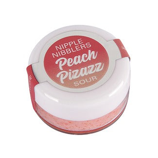 Nipple Nibblers balm tub, Peach Pizazz sour flavor lid
