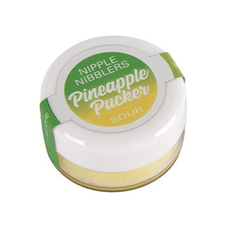 Nipple Nibblers balm tub, Pineapple Pucker sour flavor lid