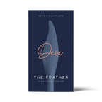 Vibrating feather tickler product box with tall feather illustration