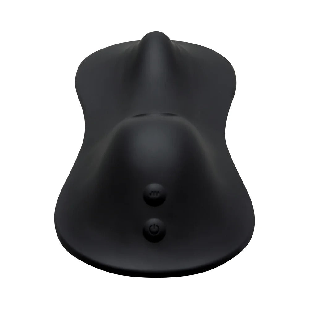 Black silicone foot massager with two raised buttons on the back