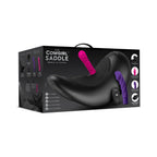 Cowgirl saddle machine retail box with black seat and purple insert
