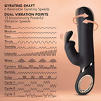 Black G-spot vibrator beside vibration chart, curved arms and rose-gold motor ring
