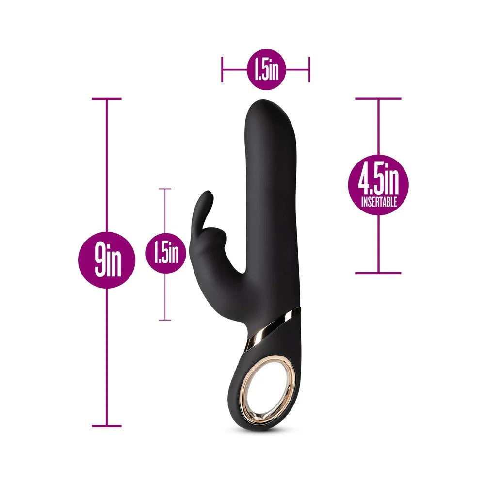 Black dual-action G-spot vibrator with curved shape and rose-gold motor ring