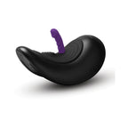 Black massage saddle with purple attachment and contoured side cutout
