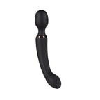Dual-ended vibrator with dark matte silicone body and curved tapered ends