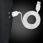 Dual-ended vibrator charging cable with USB plug and coiled white cord