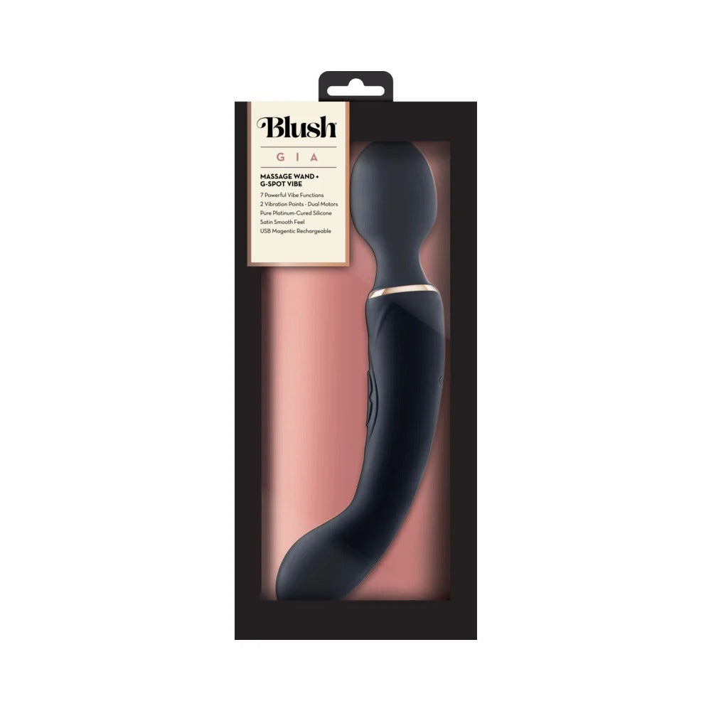 Blush GIA massage wand vibrator box with image of dark dual-ended device
