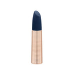 Mini massager handle with navy pointed attachment on rose-gold ribbed shaft