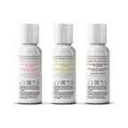 Tropical trio lube set: three bottles with back labels and ingredient text