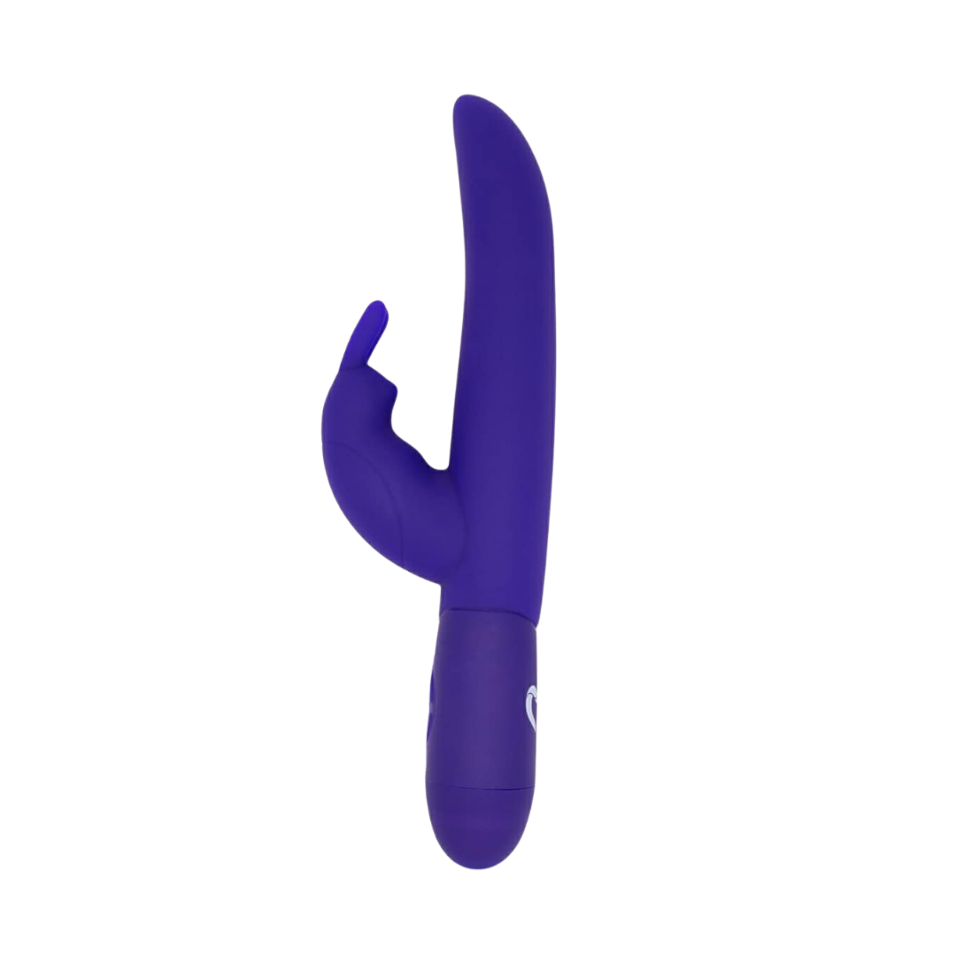 Purple rabbit-shaped toy with curved ear and smooth body