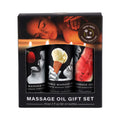 Edible massage oil gift set in black box with three 2 fl oz (60 ml) bottles