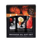 Edible massage oil gift set in black box with three 2 fl oz (60 ml) bottles