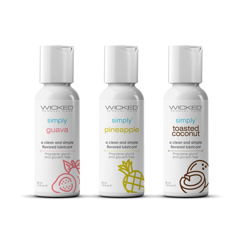Tropical trio lube set with three Simply bottles: guava, pineapple, toasted coconut