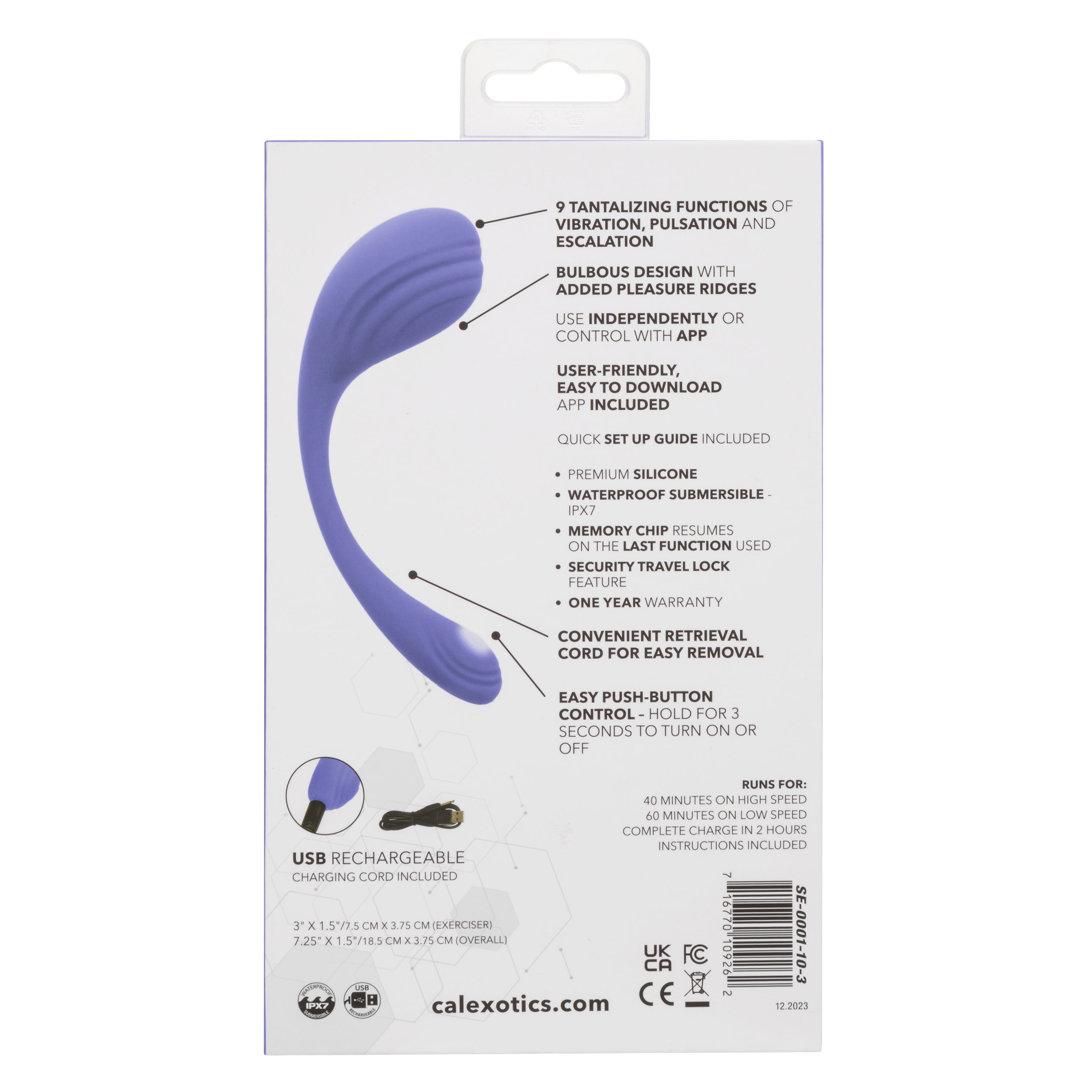 Periwinkle kegel exerciser retail box back with feature callouts