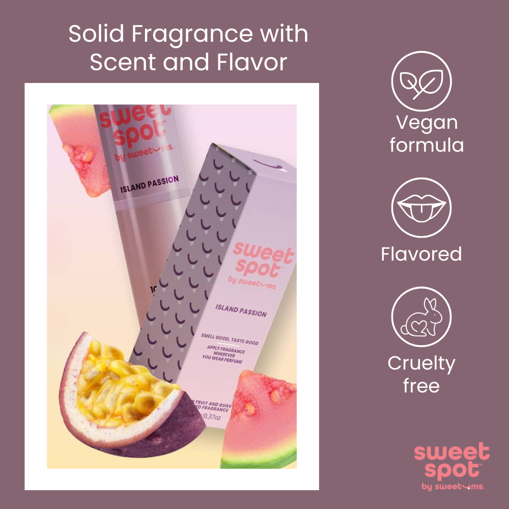Lavender solid fragrance stick in packaging with two tube bottles showing drip pattern