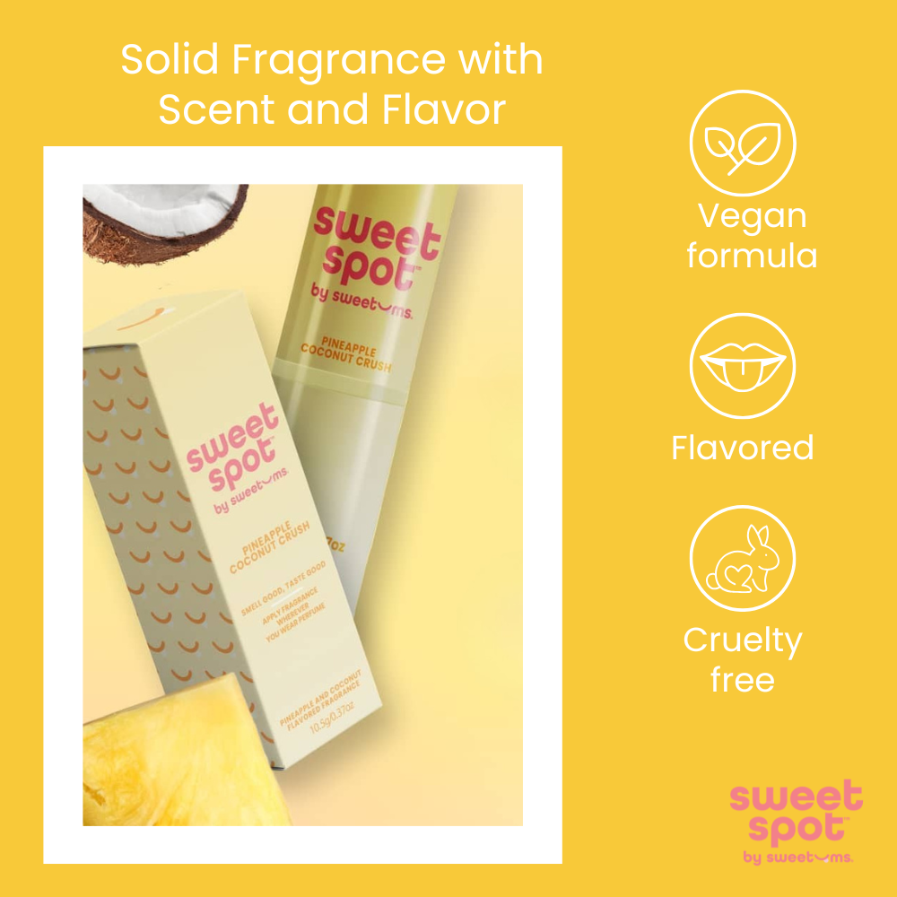 Solid fragrance stick and outer package shown in pale yellow with white cap