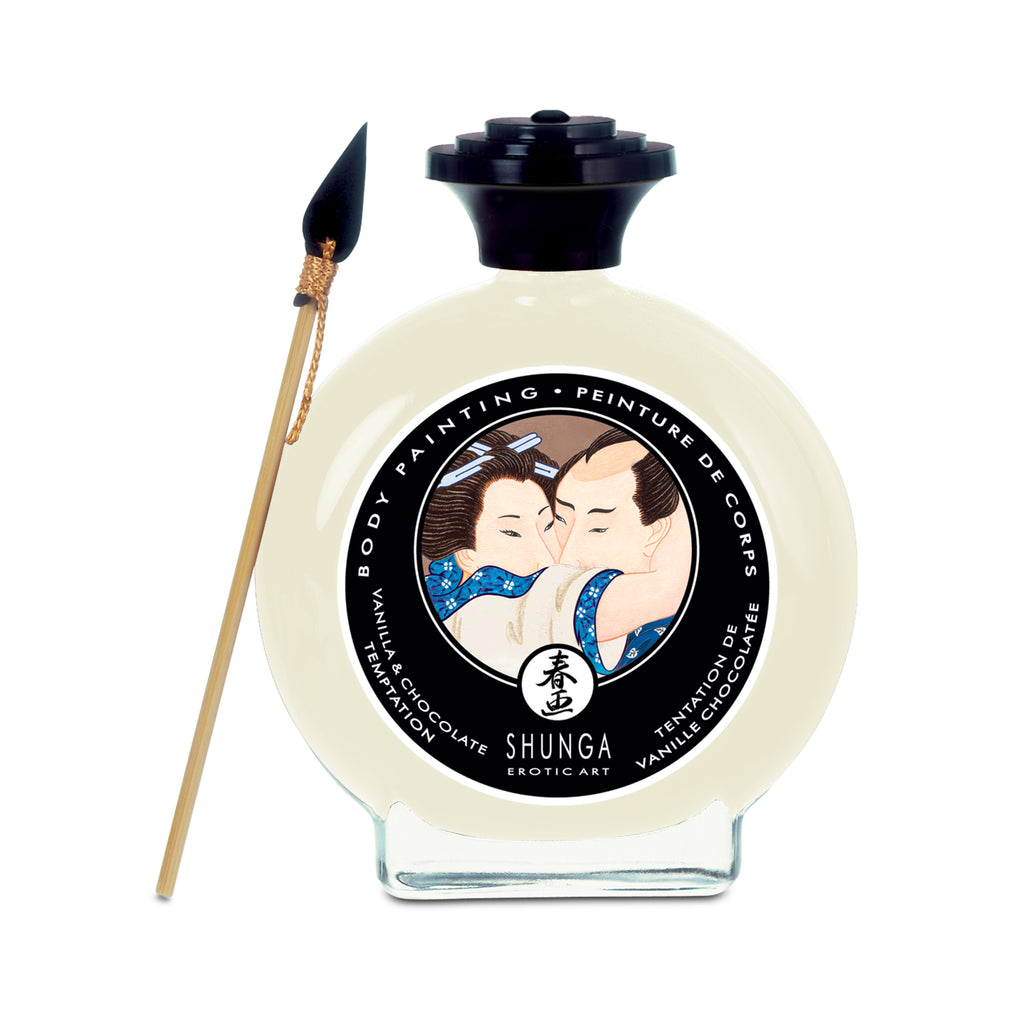 Edible body paint bottle with painting brush, pale cream liquid