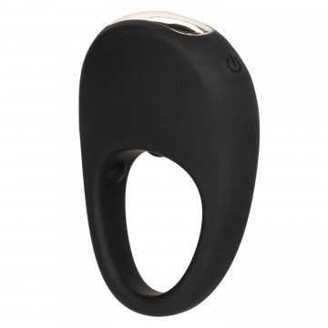 Black silicone rechargeable pleasure ring with smooth contoured comfort fit opening