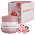Sweetums sweet rose flavored lip balm jar with pink cap and matching box