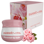 Sweetums sweet rose flavored lip balm jar with pink cap and matching box
