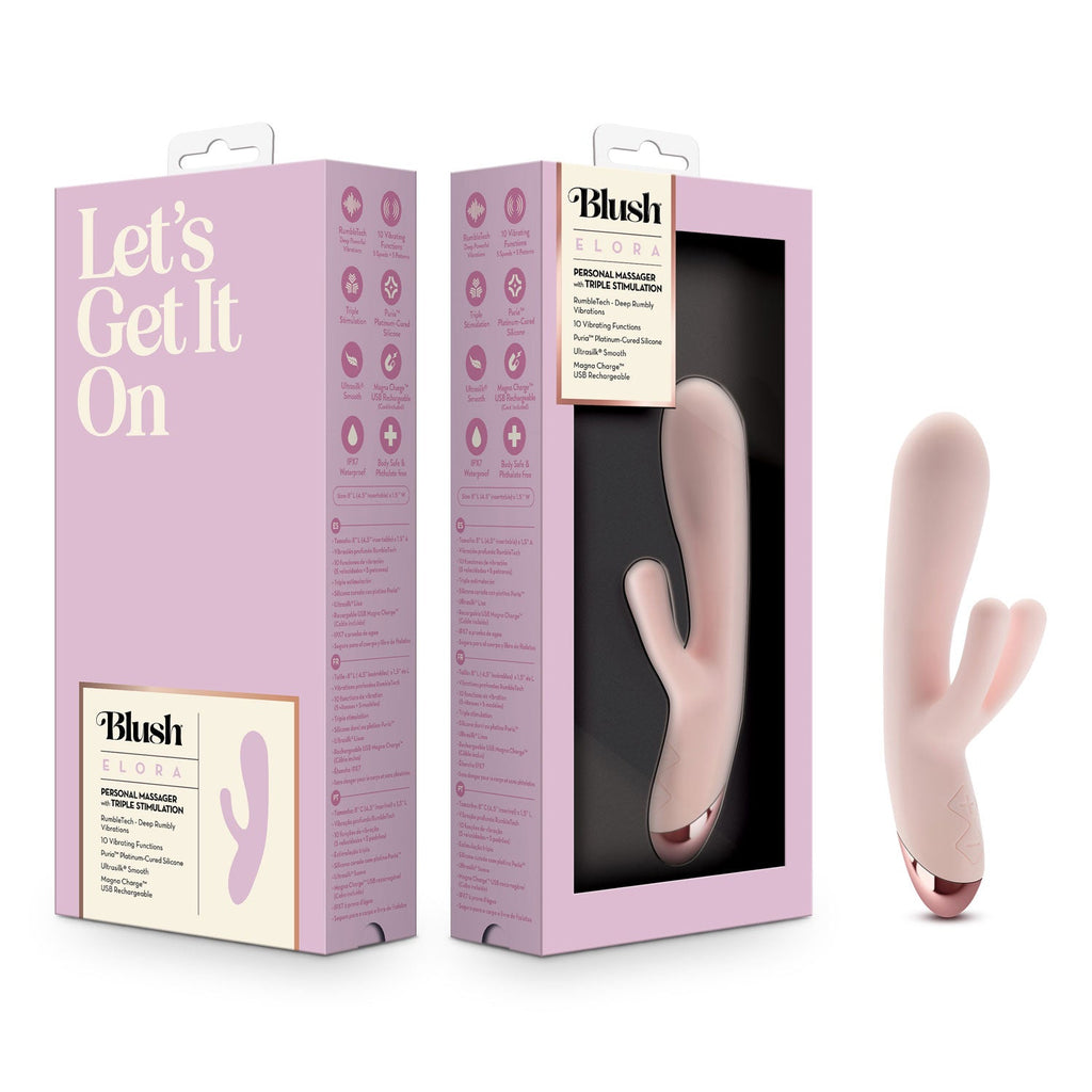 Elora vibrating massager retail box showing the light pink device