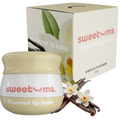 Sweetums vanilla flavored lip balm jar with box, pale beige balm
