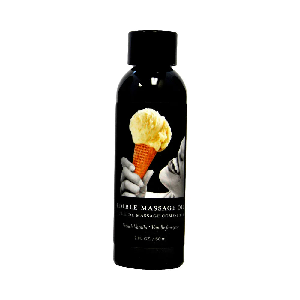 Vanilla edible massage oil bottle, 2 fl oz (60 ml) with ice cream graphic