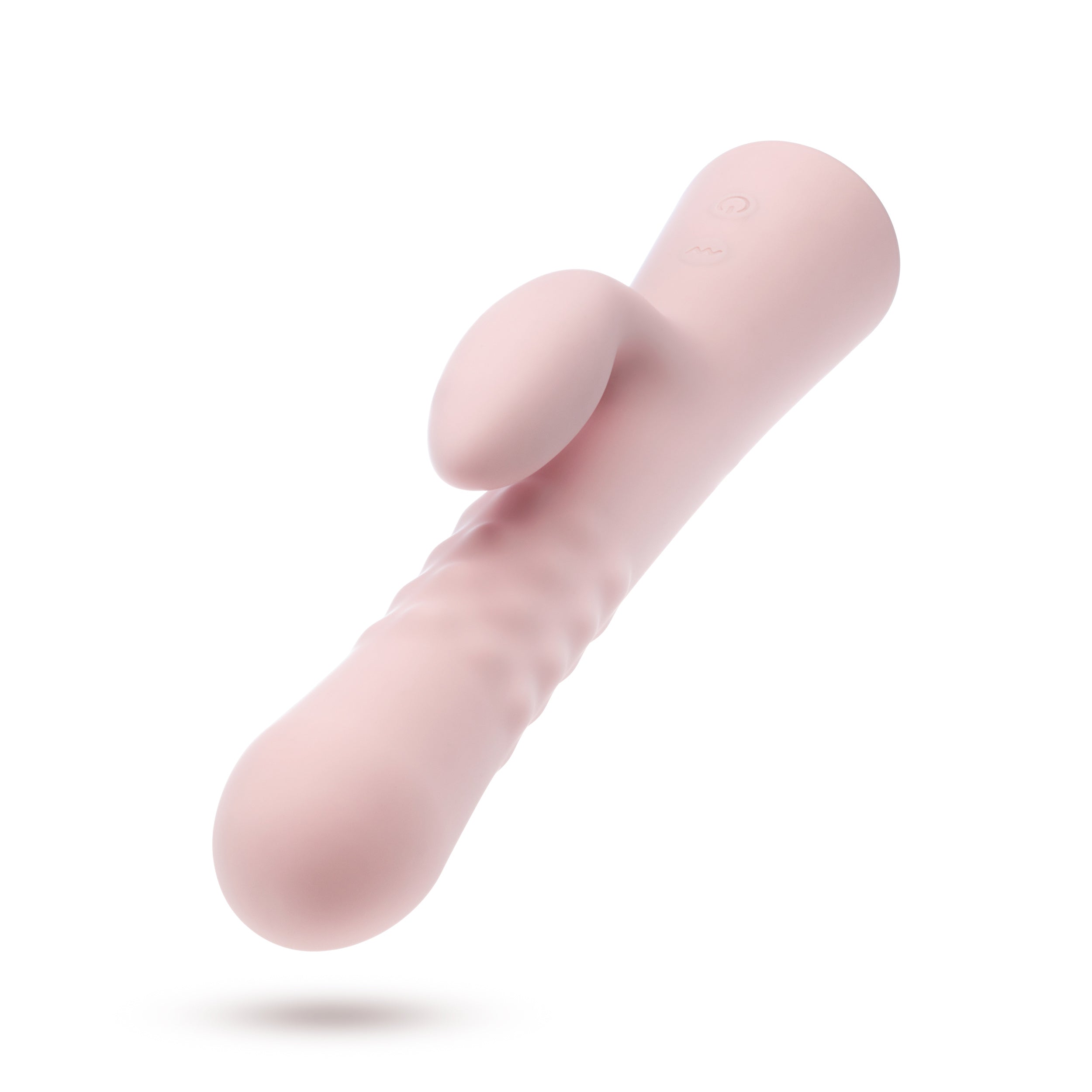 Pink silicone vibrator with smooth curved body and open oval opening