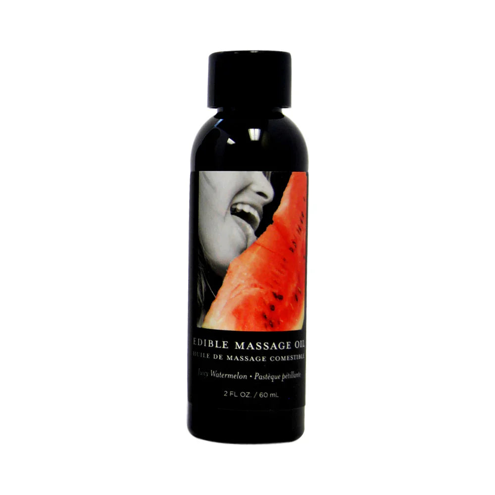 Watermelon edible massage oil bottle, 2 fl oz (60 ml) with fruit slice art