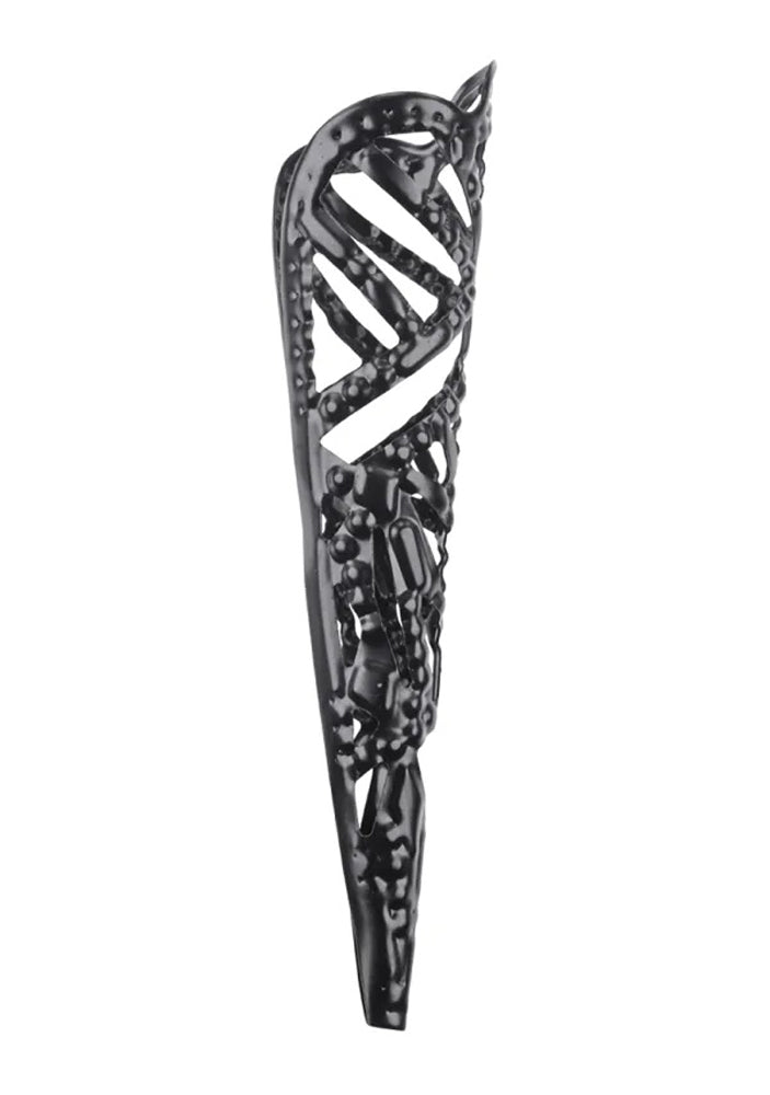 Black chain fingertip guard with curved openwork top and pointed end